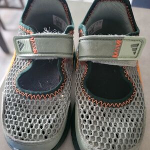 adidas Kids Gray Mesh Mary Jane Sandals with Orange Stitching